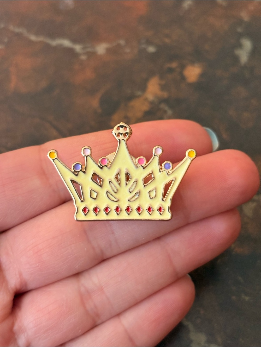 Gold Crown Enamel Pin - Multicolor Accents